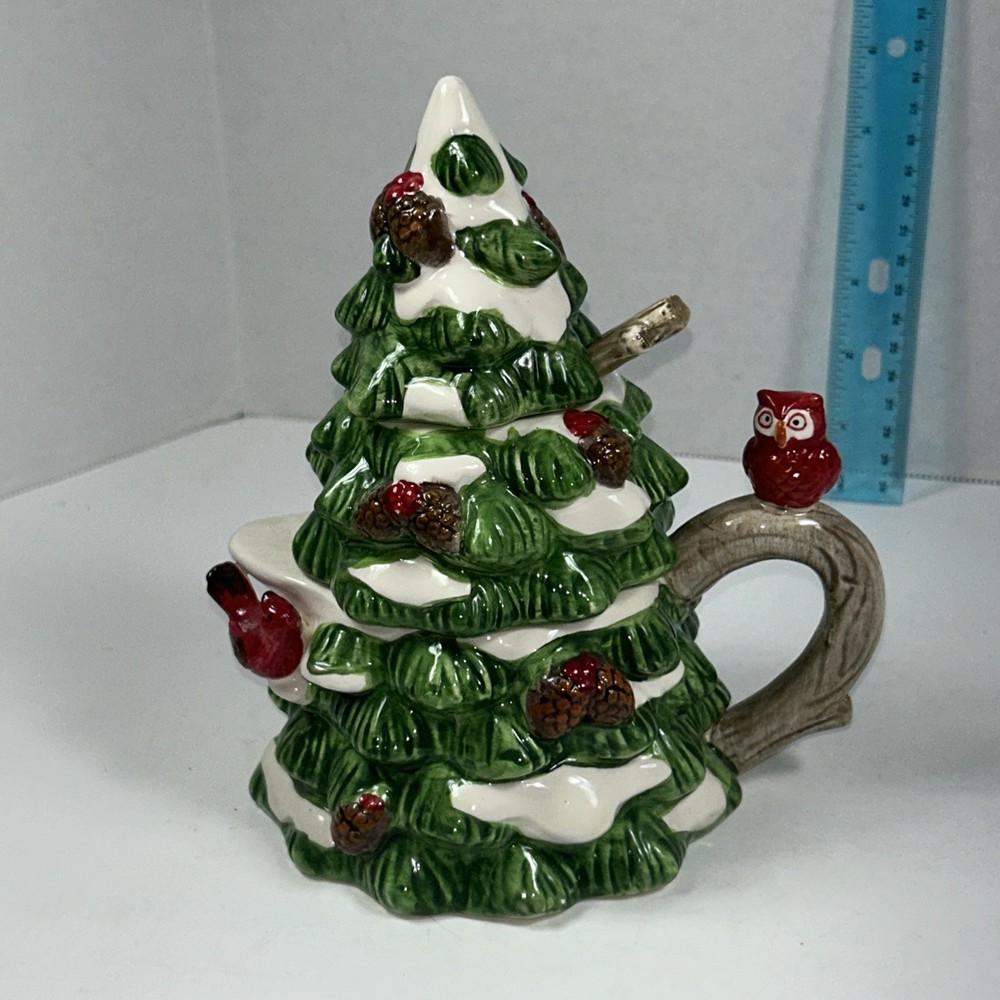 Three tier Christmas tree teapot with spoon
