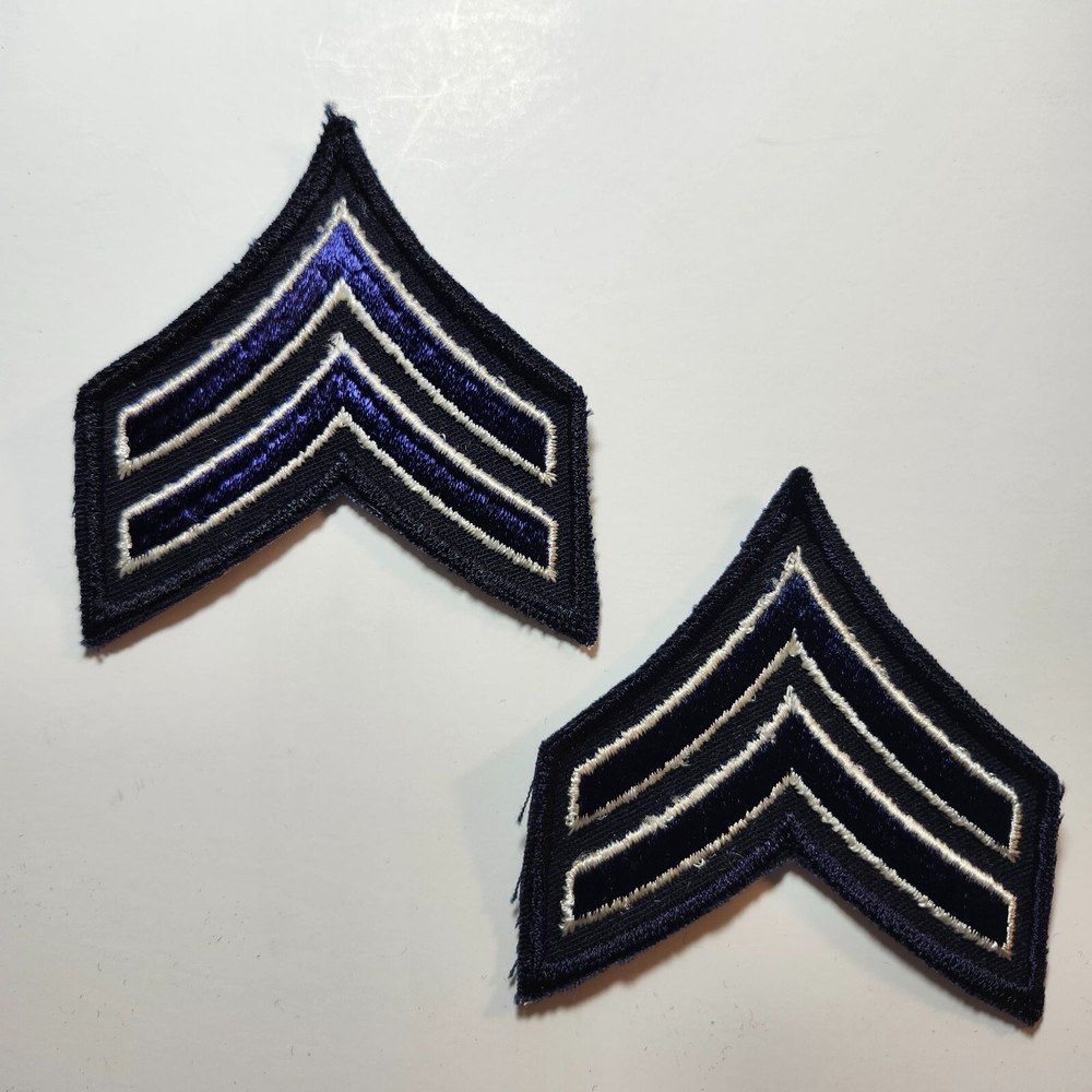 (2) Corporal Chevron Patch 3" - 2 White & NAVY stripes on DK NAVY | Schiffli