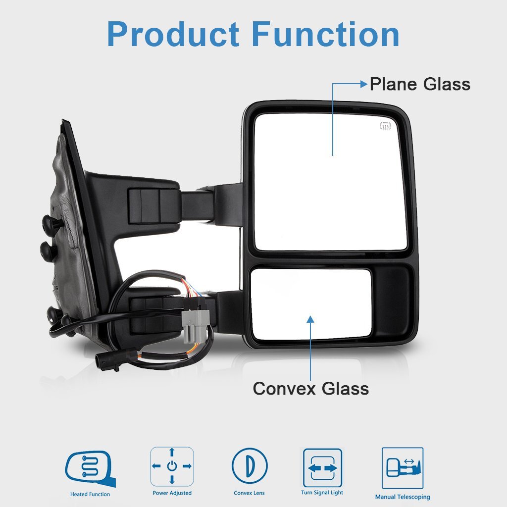 For 99-07 Ford F250-F550 Super Duty Chrome Tow Mirrors Power Heated Smoke Signal