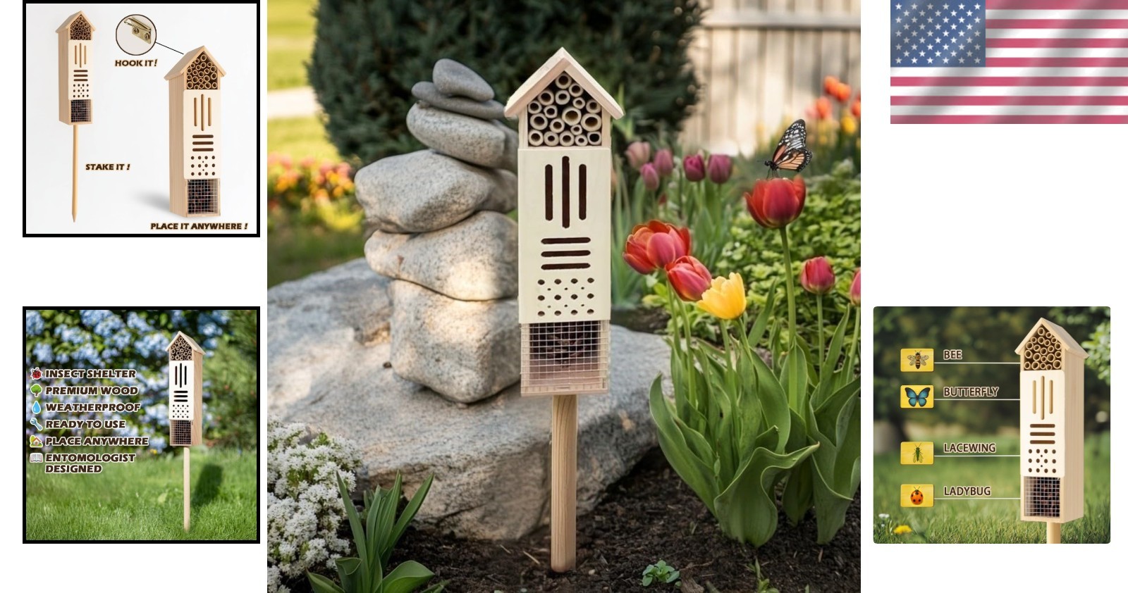 Durable Wooden Insect Habitat - Attract Ladybugs & Solitary Bees to Your Garden