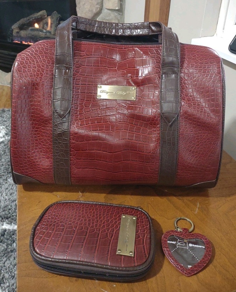 Husqvarna Viking Ruby Sewing Machine Case Croc Red Carry Bag Set Looks Unused!