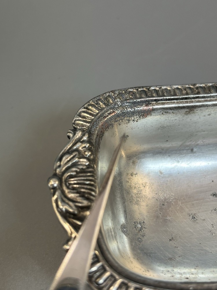 Footed Open Salt Cellar Cobalt Plastic Insert Silver Plate Base Made In England