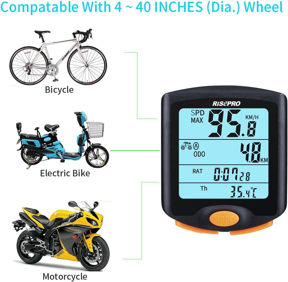 Bike Computer, RISEPRO® Wireless Bicycle Speedometer Bike Odometer Cycling Multi