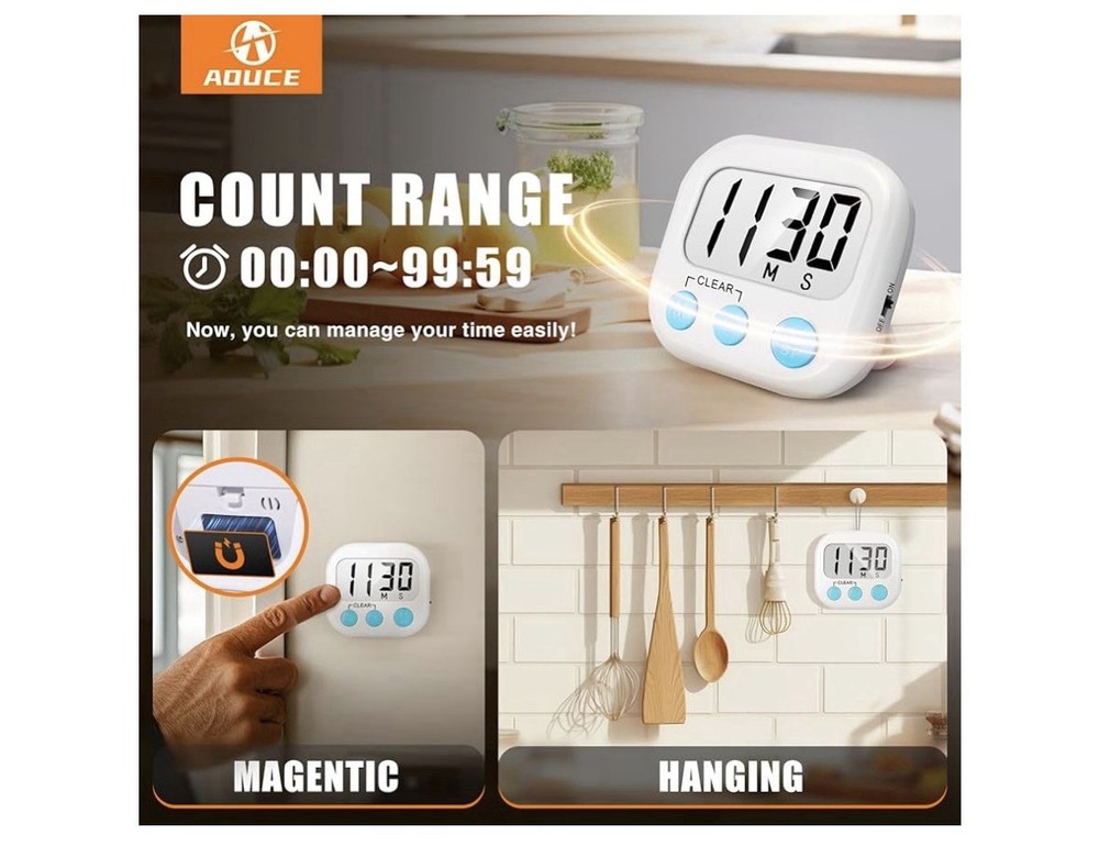 2 Pack Digital Kitchen Timer for Cooking Magnetic Backing Stand