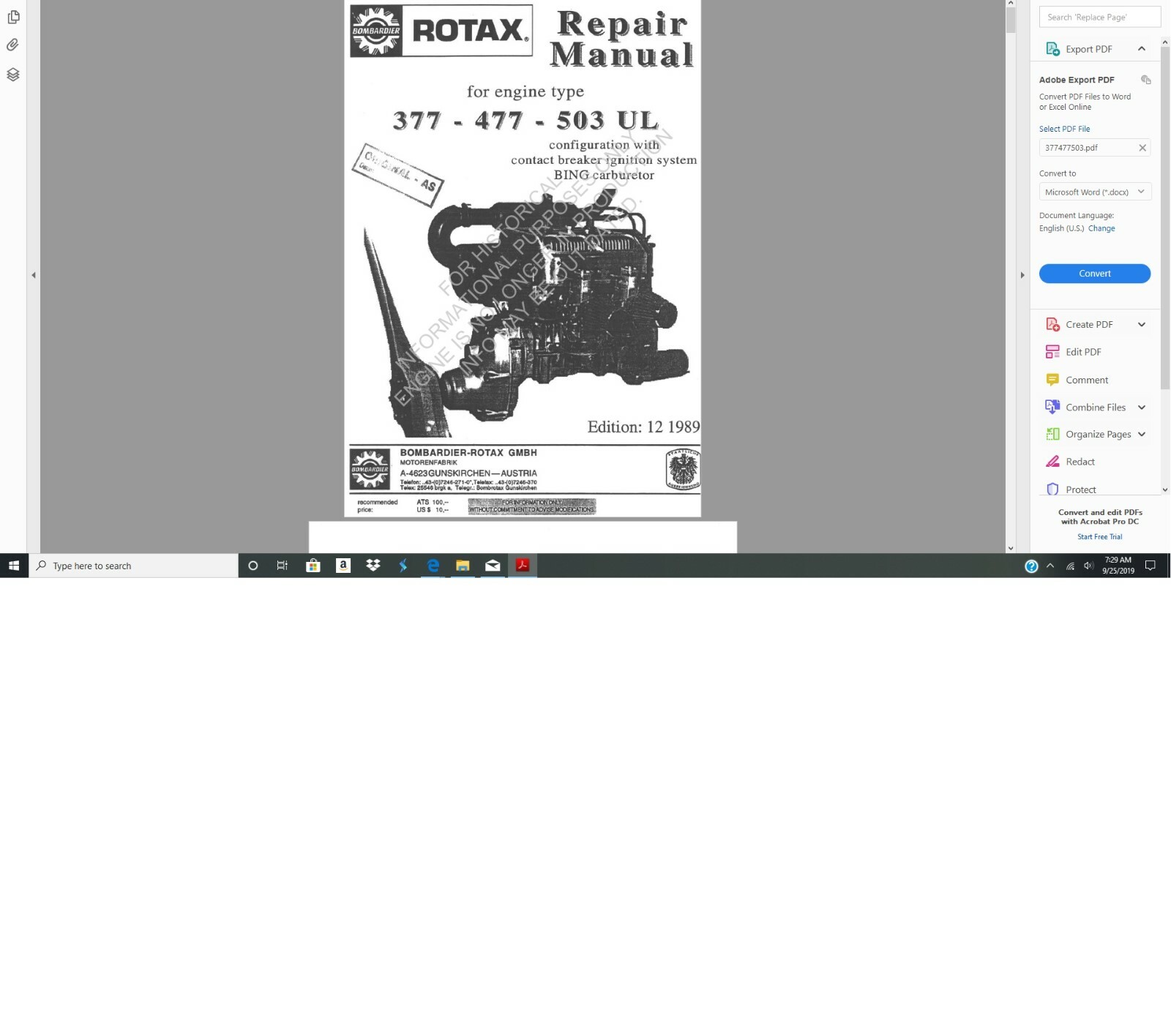Rotax Service overhaul service manual 377 447 and 503 UL aircraft engines