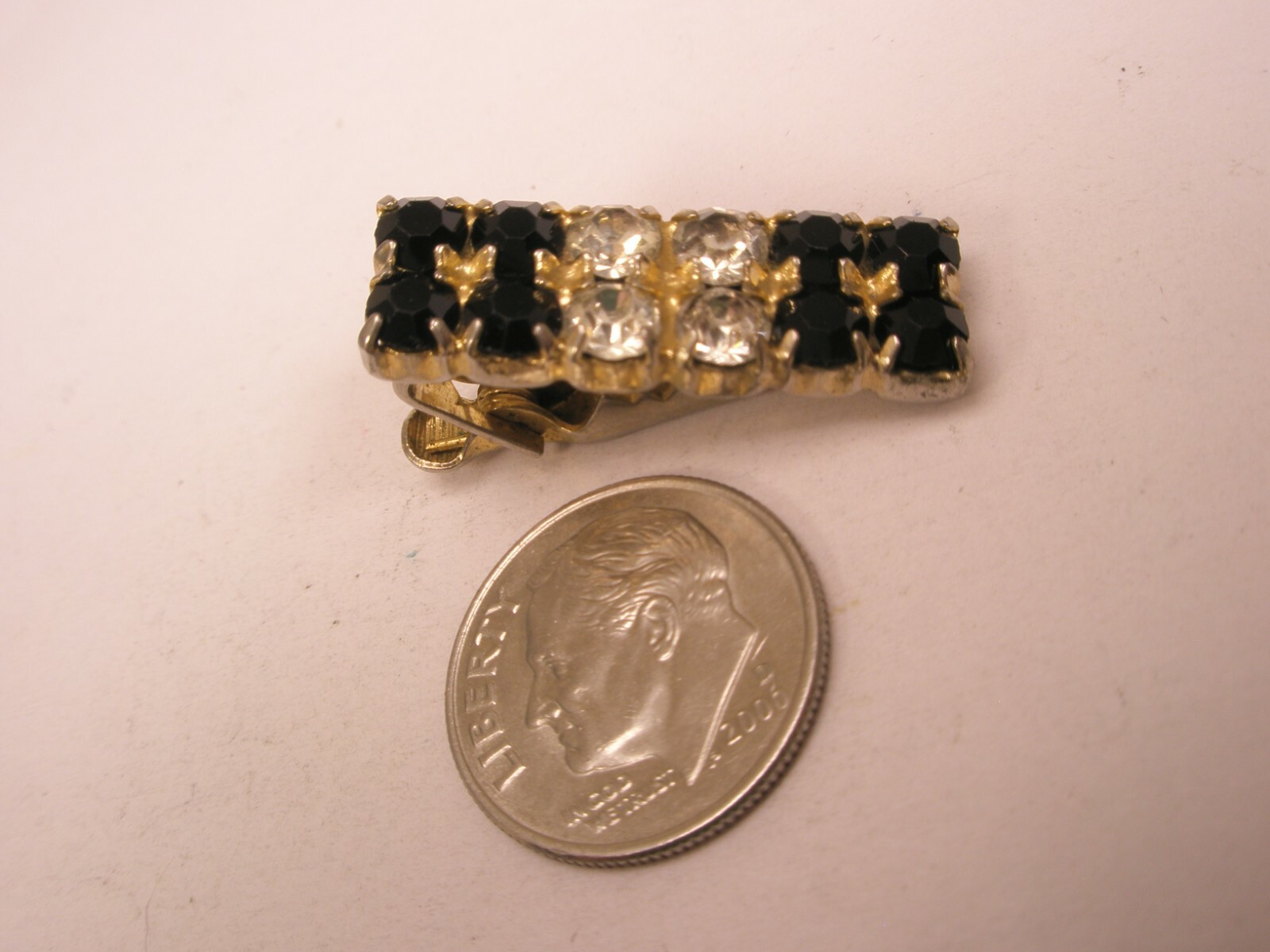 1" wide Black & White Rhinestone Quality Vintage TINY SMALL Tie Bar Clip
