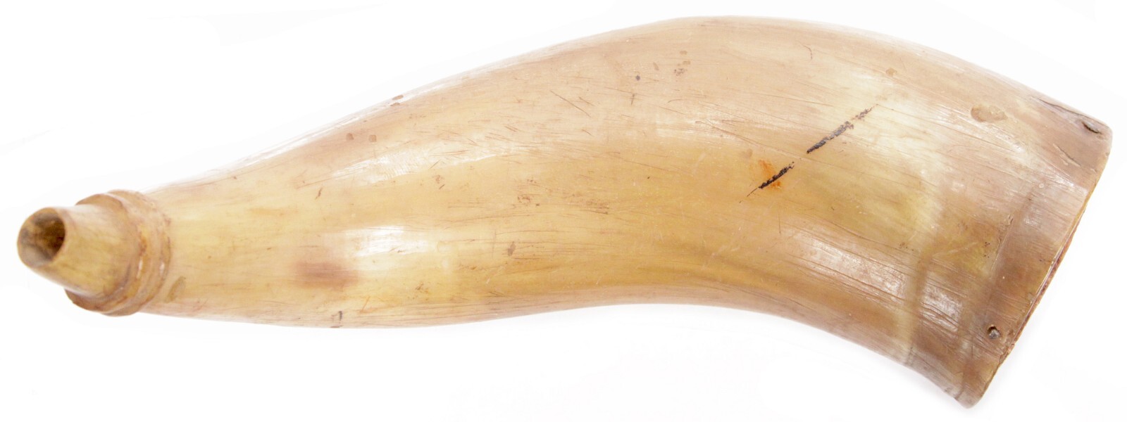 Antique 19th Century American Translucent Cow Horn Powder Horn Flask Old