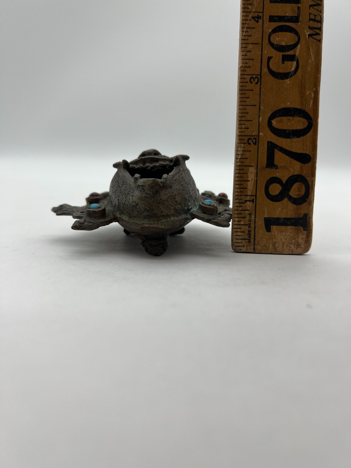 Vintage Tibetan Buddhist Bronze Mahakala Mask w Turquoise Coral Inlay