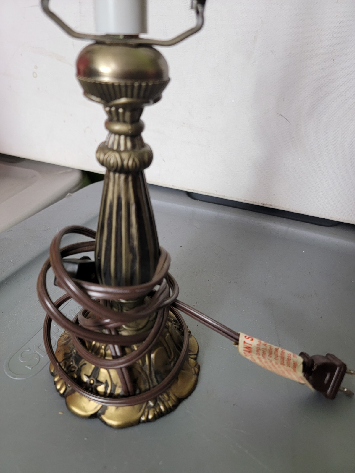 Tiffany Style Rose Table Handmade Accent Lamp No Shade MCM Lotus Victorian