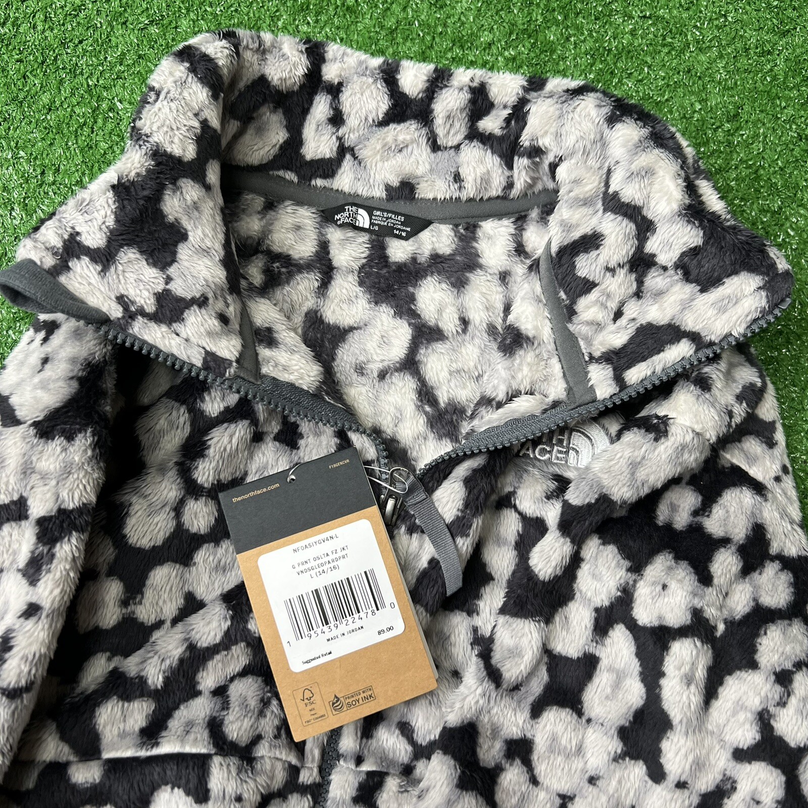 North Face Jacket Sz Large Girls Printed Osolita Leopard Print Full Zip
