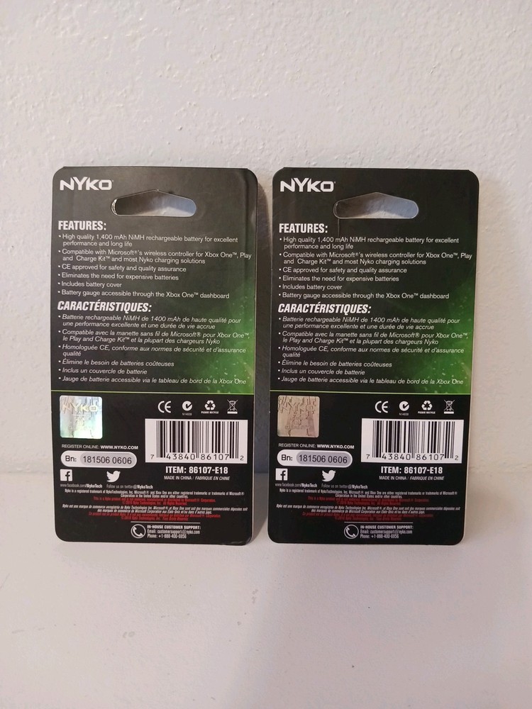 Two Nyko Power Pack Xbox One Controller Rechargeable Battery