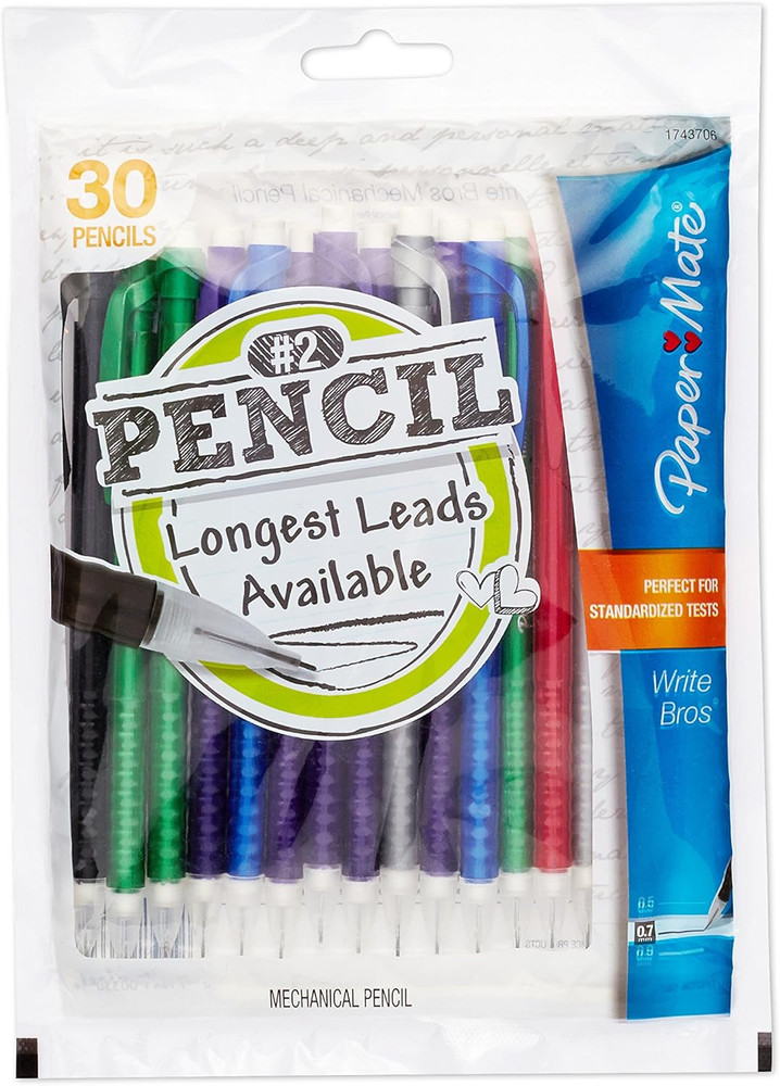 Write Bros Mechanical Pencils, 0.7Mm, HB #2, Assorted Colors, 30 Count