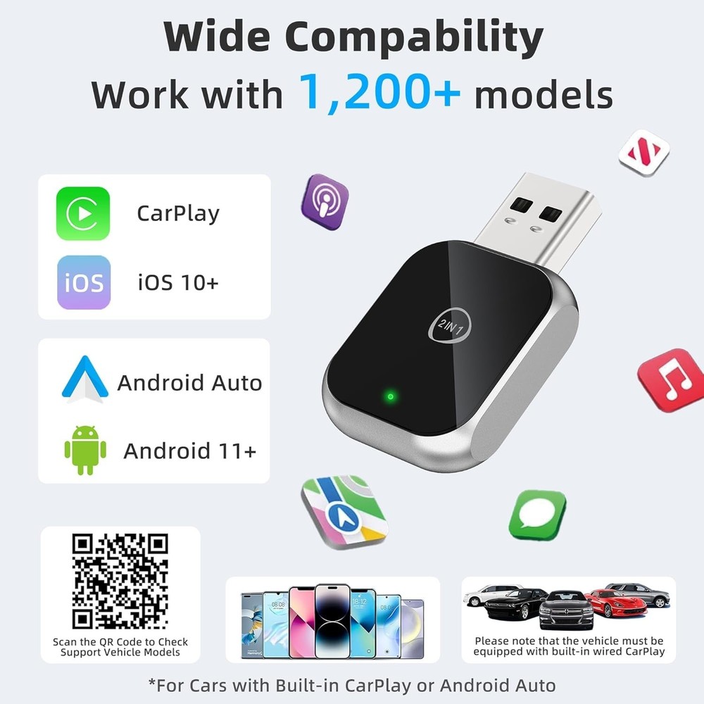 Android Auto Wireless Adapter Carplay - 2 in 1 Wireless Android Auto Car Adapter