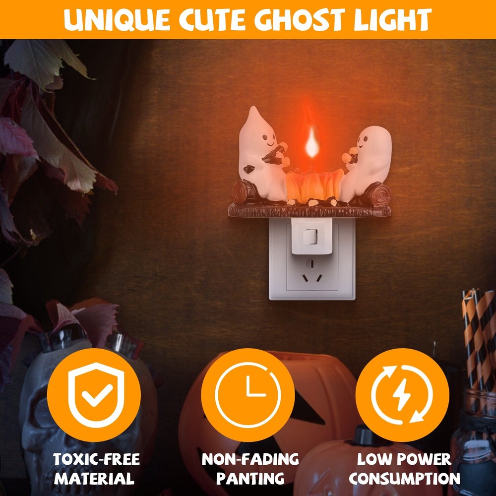 2PCS Ghost Campfire Flickering Nightlight,Fire Marshmallow Night Light Halloween