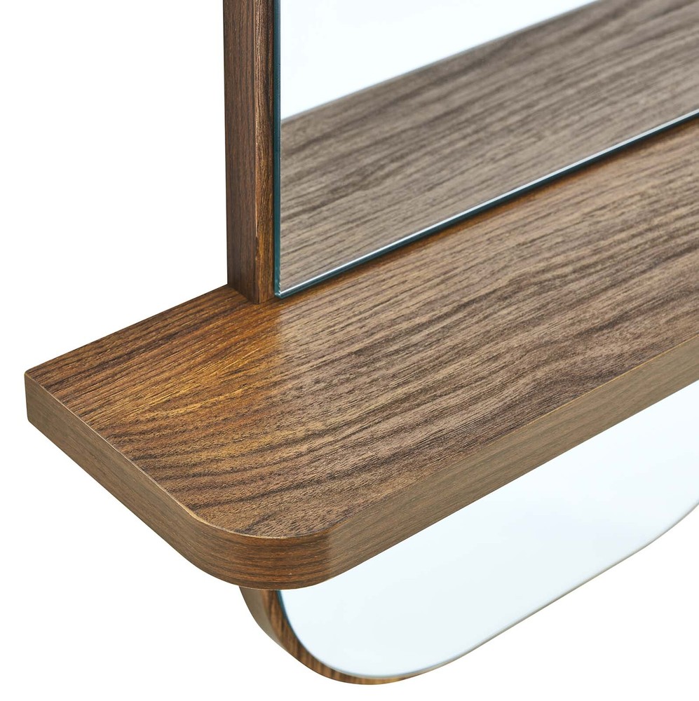 Modway Solstice Hanging Wall Wood Grain Rectangular Mirror in Walnut With Shelf