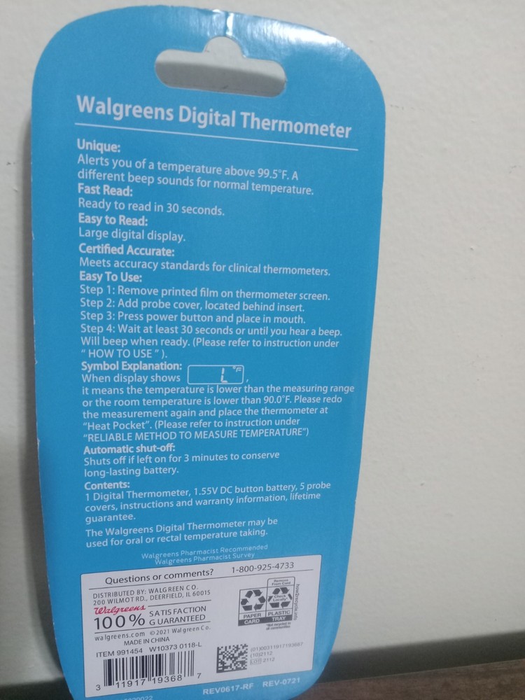 Digital Thermometer 30 Second Rigid-Tip Thermometer with Memory recall