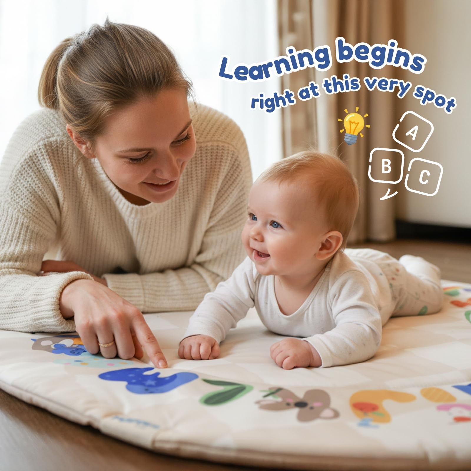 Baby Play Gym & Activity Mat with Light-up Musical Arch, Washable Tummy Time ...