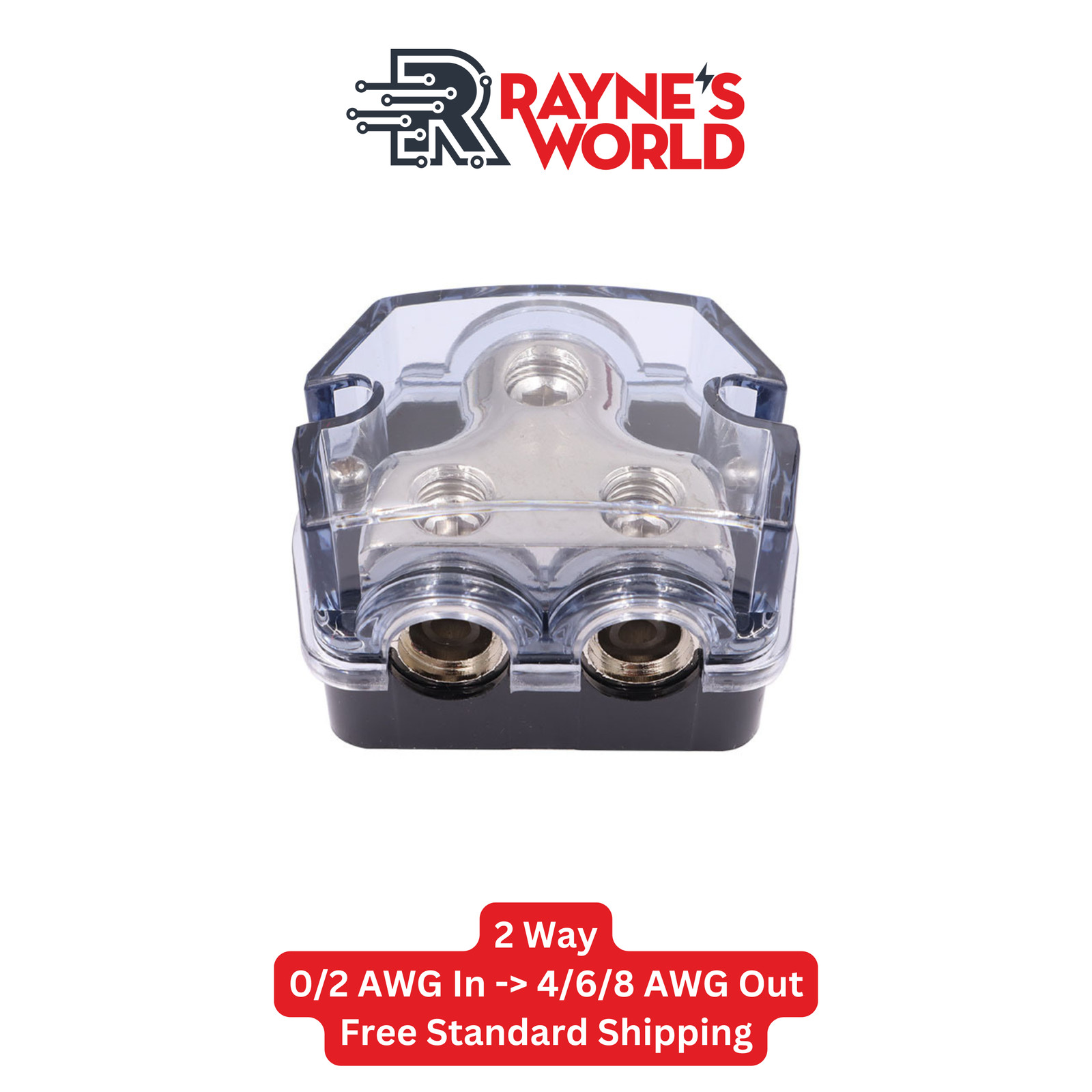 2 Way Distribution Block 0-4 AWG In, 4-8 AWG Out Car Audio Amp Power or Ground