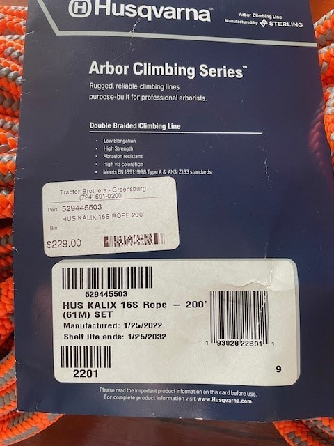HUSQVARNA Tree Climbing Rope 200'