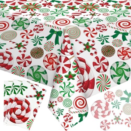 3 Pcs Christmas Plastic Tablecloths Xmas Rectangle Table Cover Lollipops