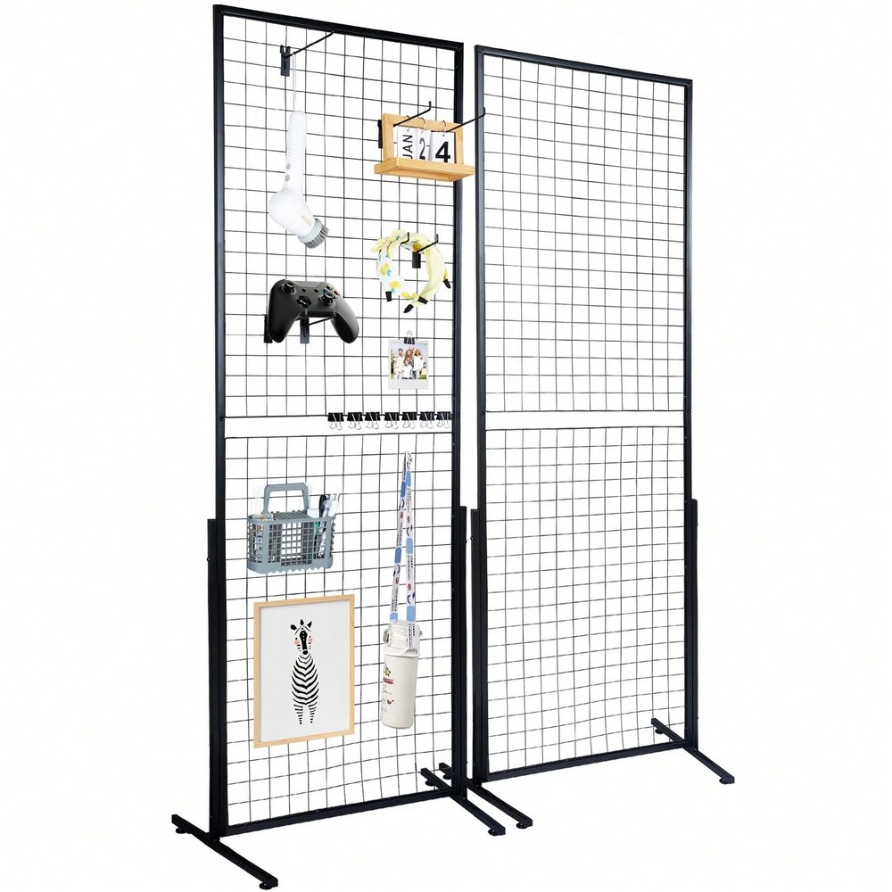 2Pcs 2x5.6ft Double Side Wire Gridwall Display Racks with T-Base