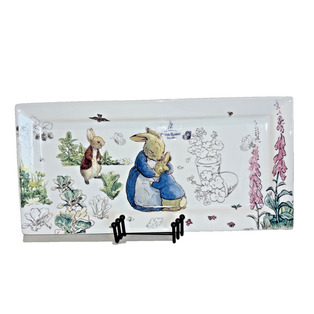Peter Rabbit Easter Serving Platter Spring Momma Floral Beatrix Potter Rectangle