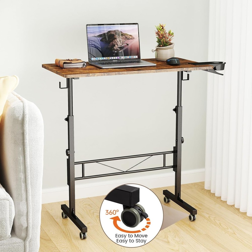Small Standing Desk Adjustable Height Rolling Desk Standing/Sitting Portable