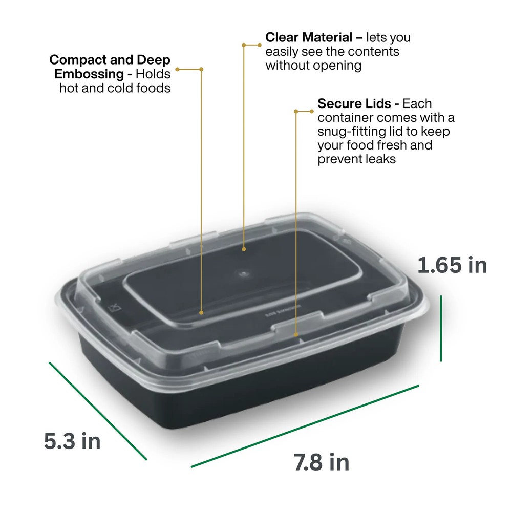 24oz Rectangular Microwaveable Container with Lid, 150 Sets (50/6)