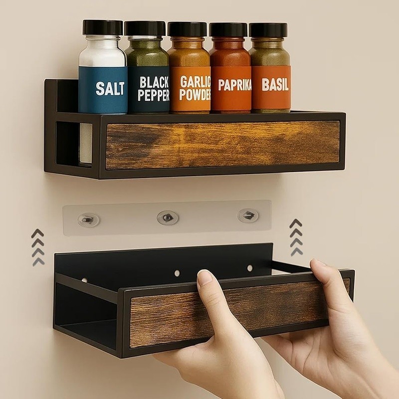 Wall Mount Spice Rack Organizer Easy Installation Durable Kitchen Storage New