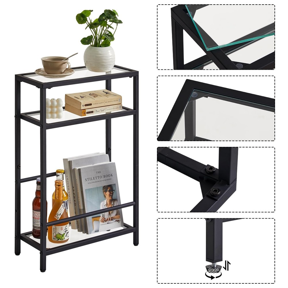 IBUYKE Narrow Side Table with Storage Shelf, 3 Tier Slim End Table,Modern Sof...
