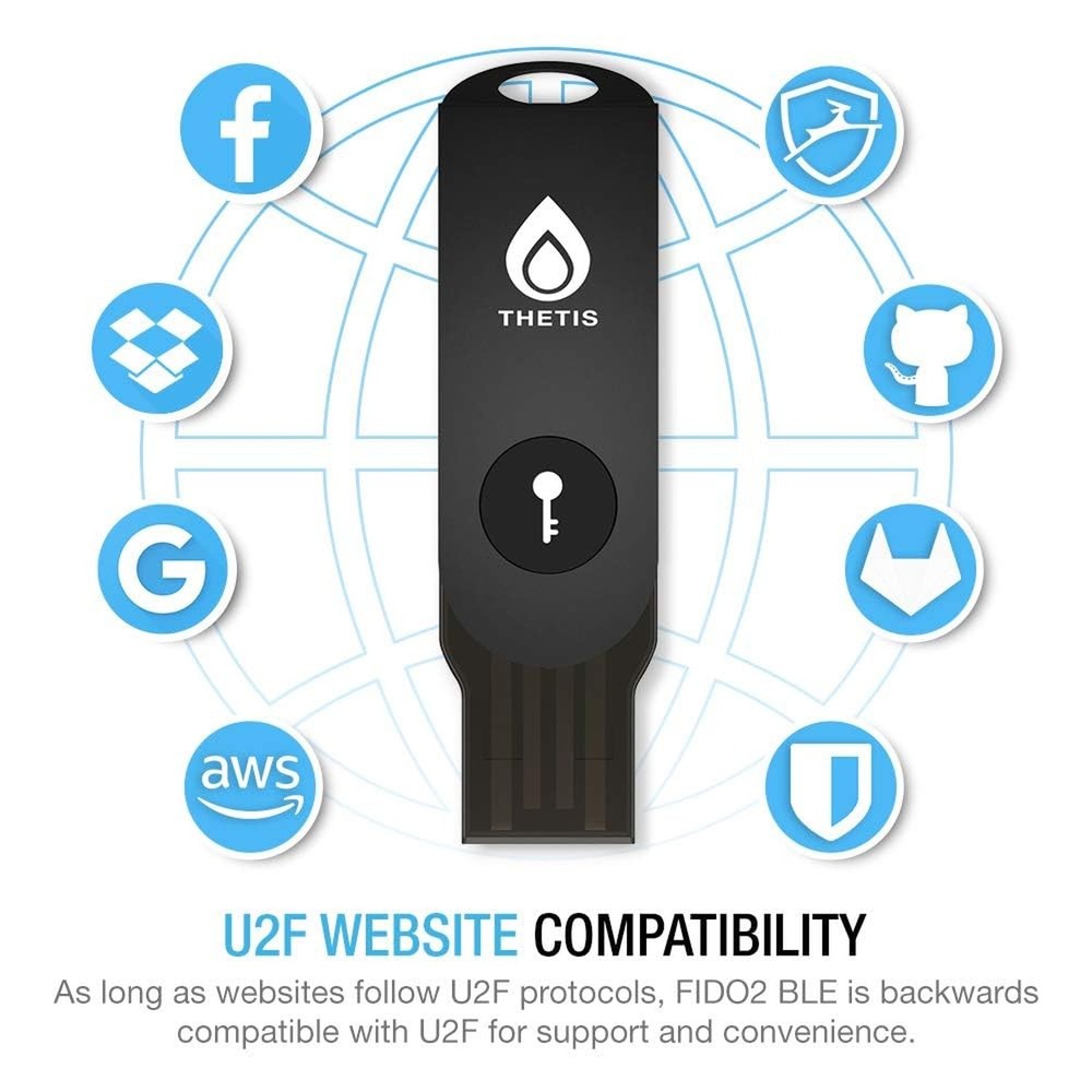 Thetis Security Key - U2F and FIDO2, USB A, Two Factor Authenticator with Blu...