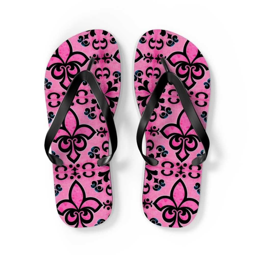Pink & Black Pattern Flip Flops