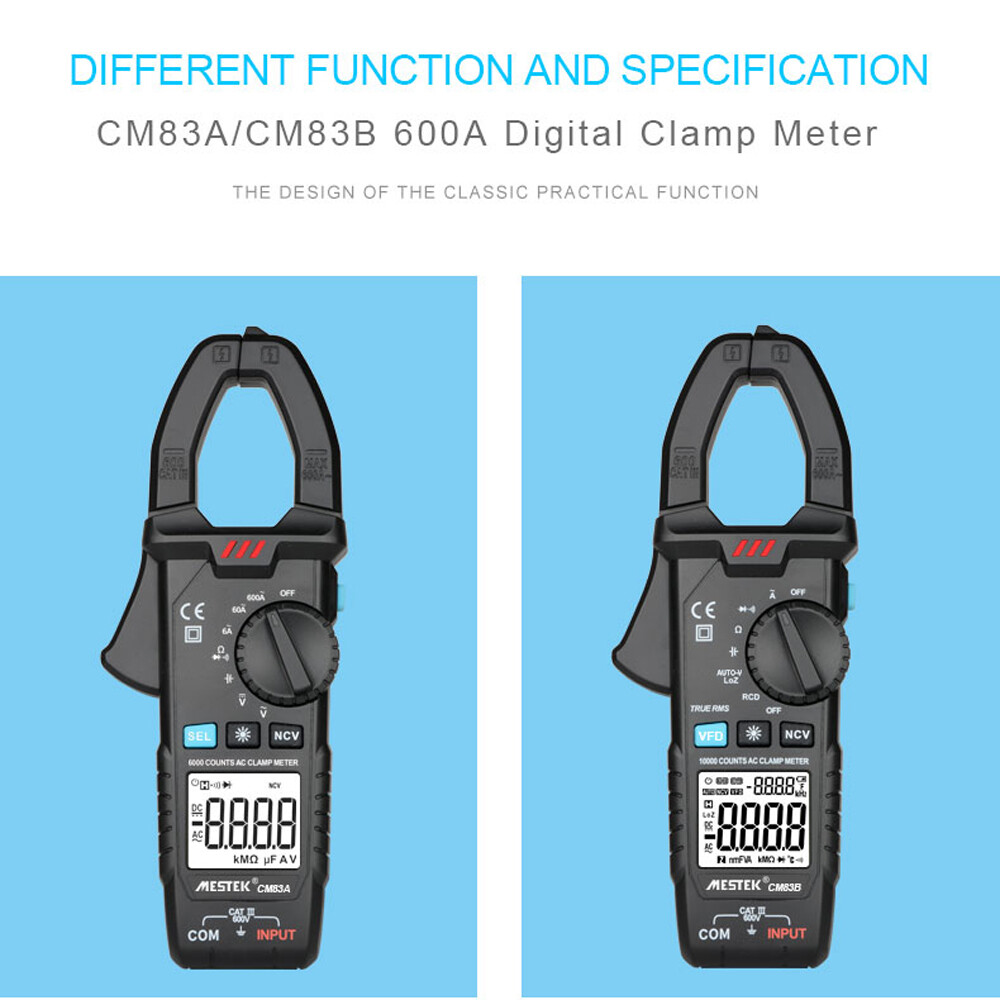 MESTEK Digital Clamp Meter 600A AC Current 600V AC/ Voltage Capacitance D3Q6