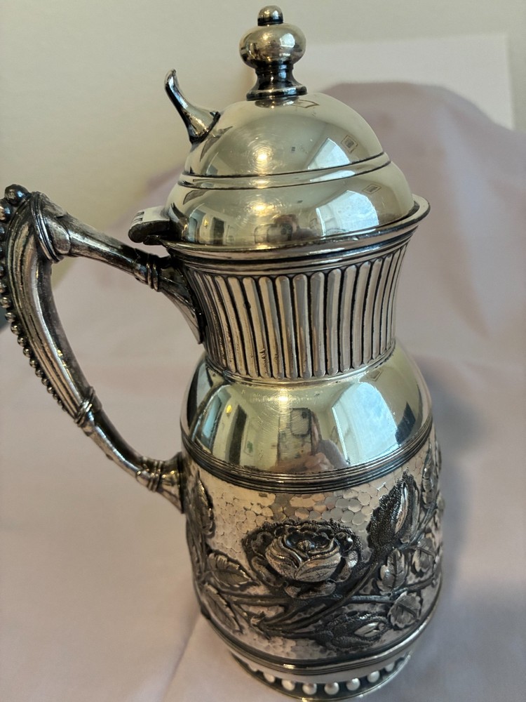 Antique Silver Syrup Pitcher with hinged cover