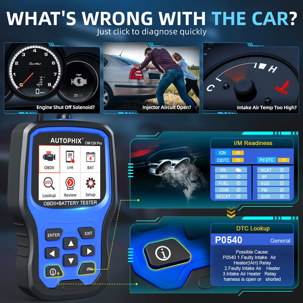 OBD2 Scanner 12V Car Battery Tester Check Engine Fault Code Reader I/M Readiness