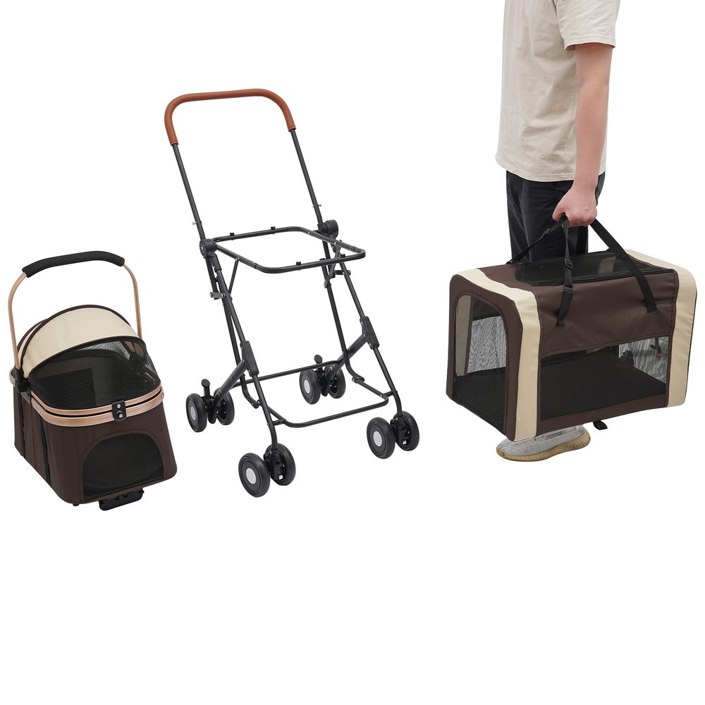 Foldable Pet Stroller w/wheel Adjustable Dog & Cat Stroller For Small&medium Dog