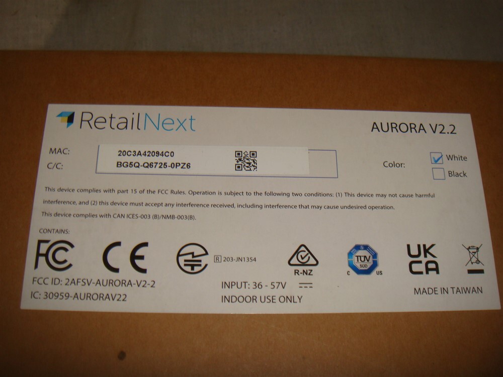 RETAIL NEXT AURORA V2.2 COMPREHENSIVE IN-STORE ANALYTICS CAMERA
