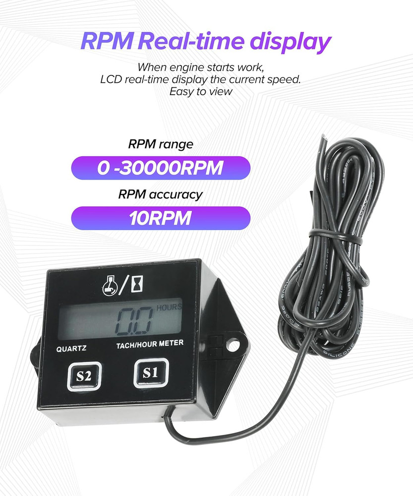 Tachometer,Car Accessories Small Engine Tachometer,Waterproof Inductive Tacho Ga