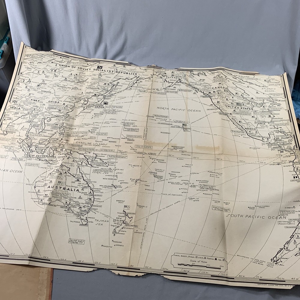 Vtg WWII War Map Invasion Dated Events