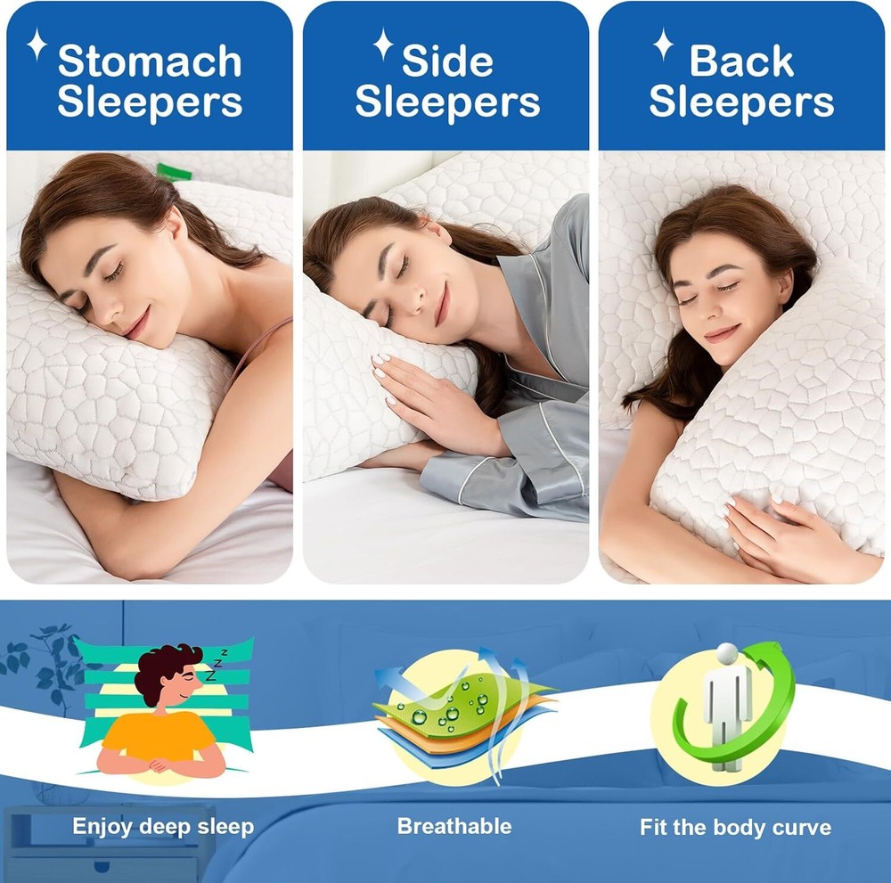 Cooling Bed Pillows for Sleeping 2 Pack Shredded Memory Foam Pillows