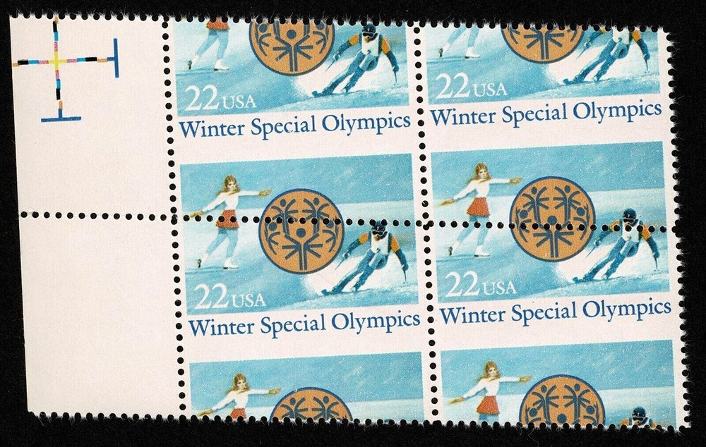 US # 2142 *MINT OG NH* { FREAK MISPERF "ERROR VAR" BLOCK } 22c SPECIAL OLYMPICS