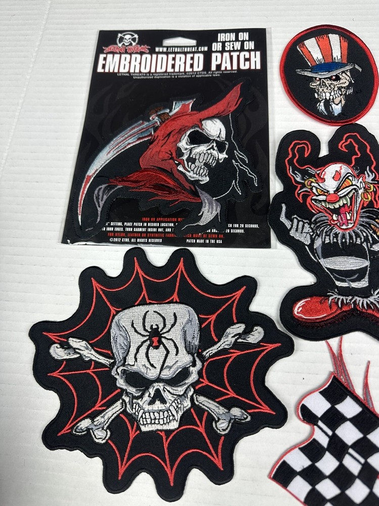 Mixed 8 Patches SKULL SKELETON BONES GRIM REAPER 8 Patch Lot