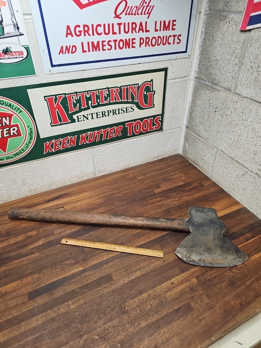 R22- Antique W. Dellinger Hand Forge Broad Axe - LANCASTER PA 1860s - 6 lb 8 oz