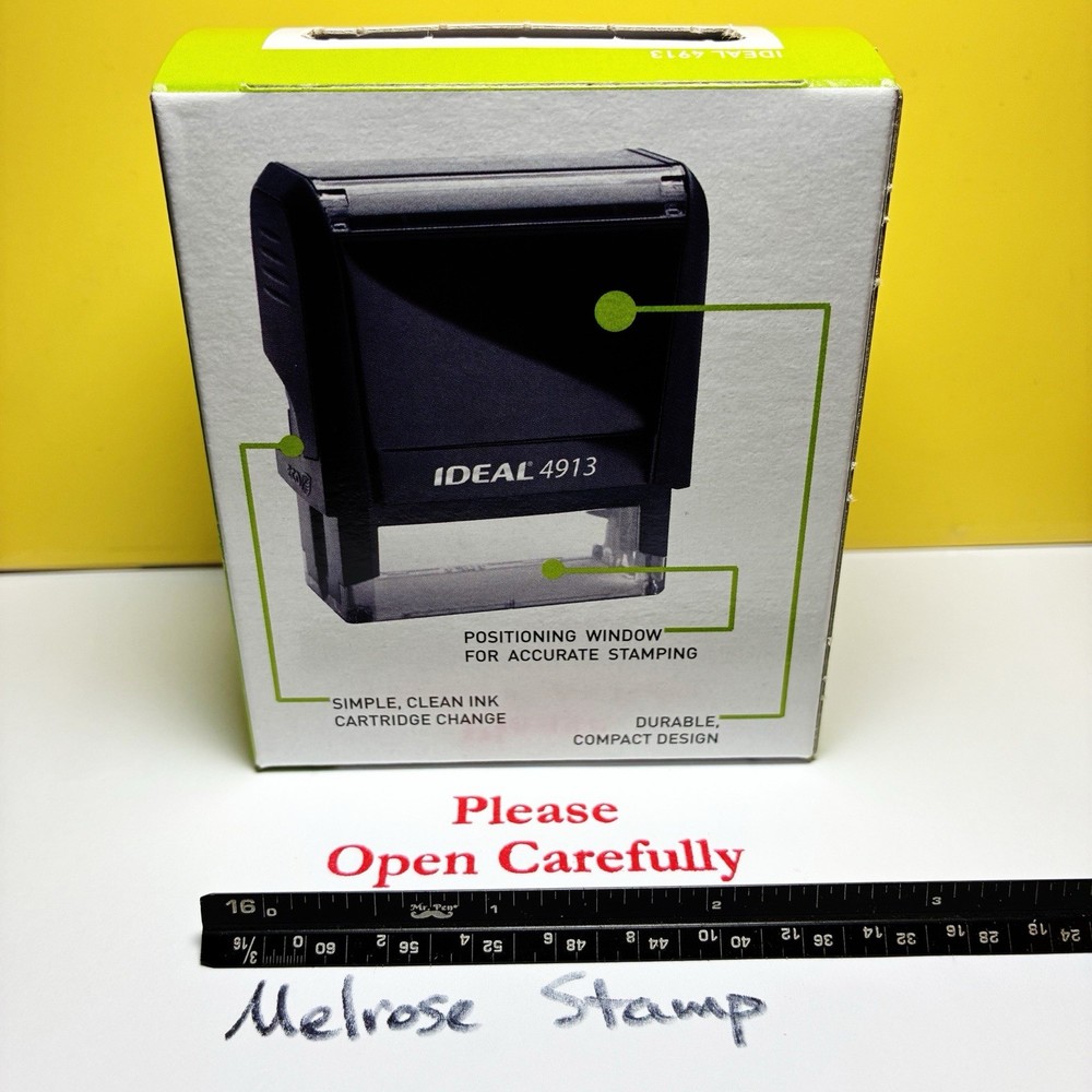 Please Open Carefully Rubber Stamp Red Ink Self Inking Ideal 4913 Large