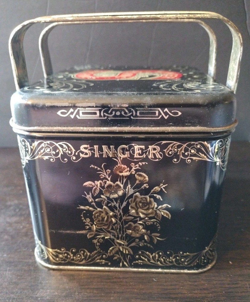 SINGER Sewing Machine Metal Storage Accessory Box black 2 Handles