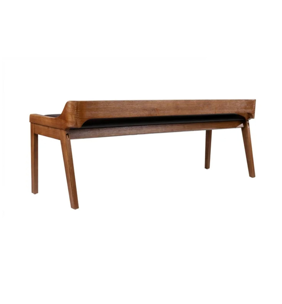 Elegant Solid Wood Low Profile Back Faux Leather Padded Dining Bench Entryway