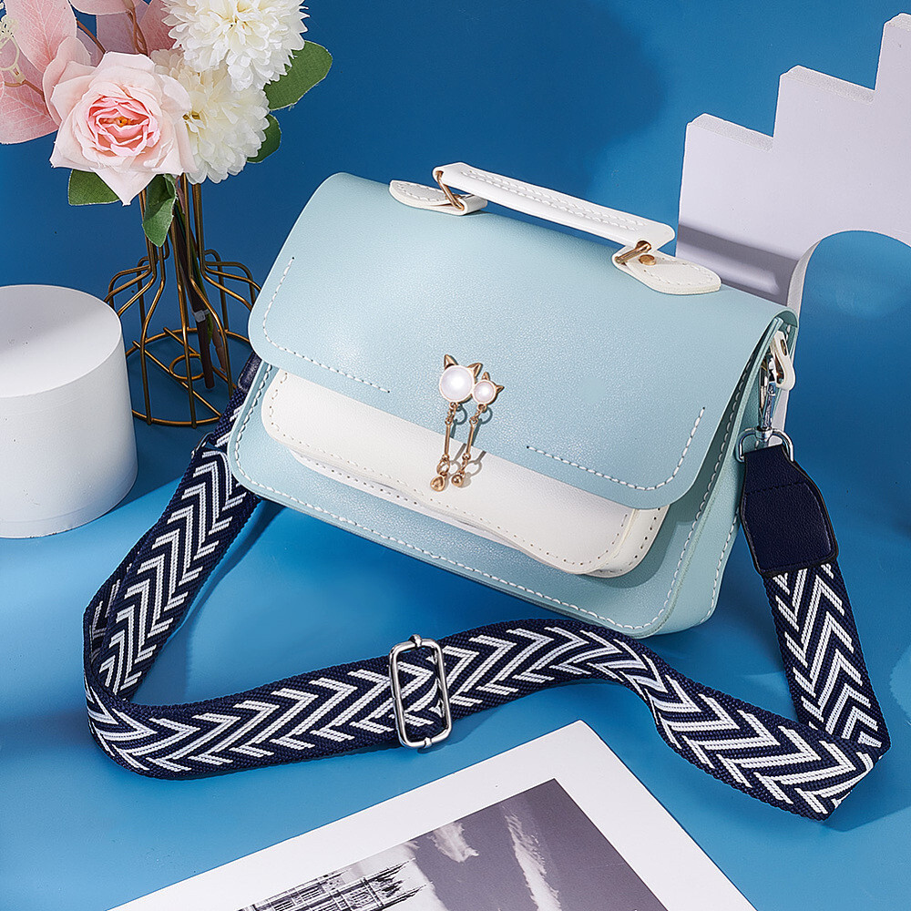 1pc Wave Pattern Adjustable Cotton Bag Straps with Alloy Swivel Clasps Blue