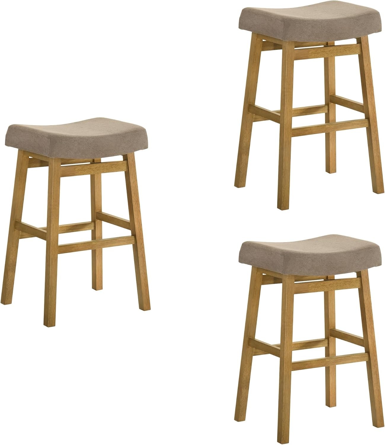 Lenon Farmhouse Wood Bar Height Kitchen Bar Stool Amber Glow Taupe Seat 30"