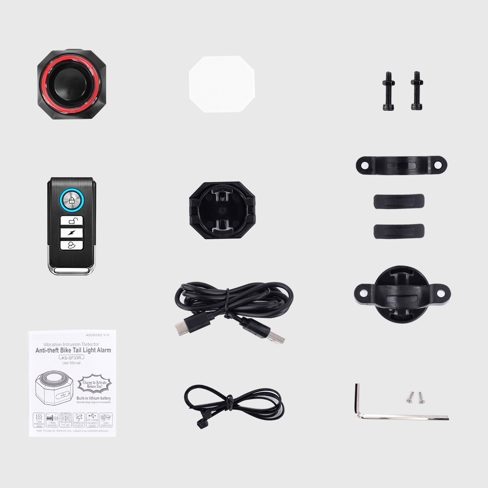 Safe USB Charging Bicycle Rear Light Alarm Wireless Remote Control Prevent Theft