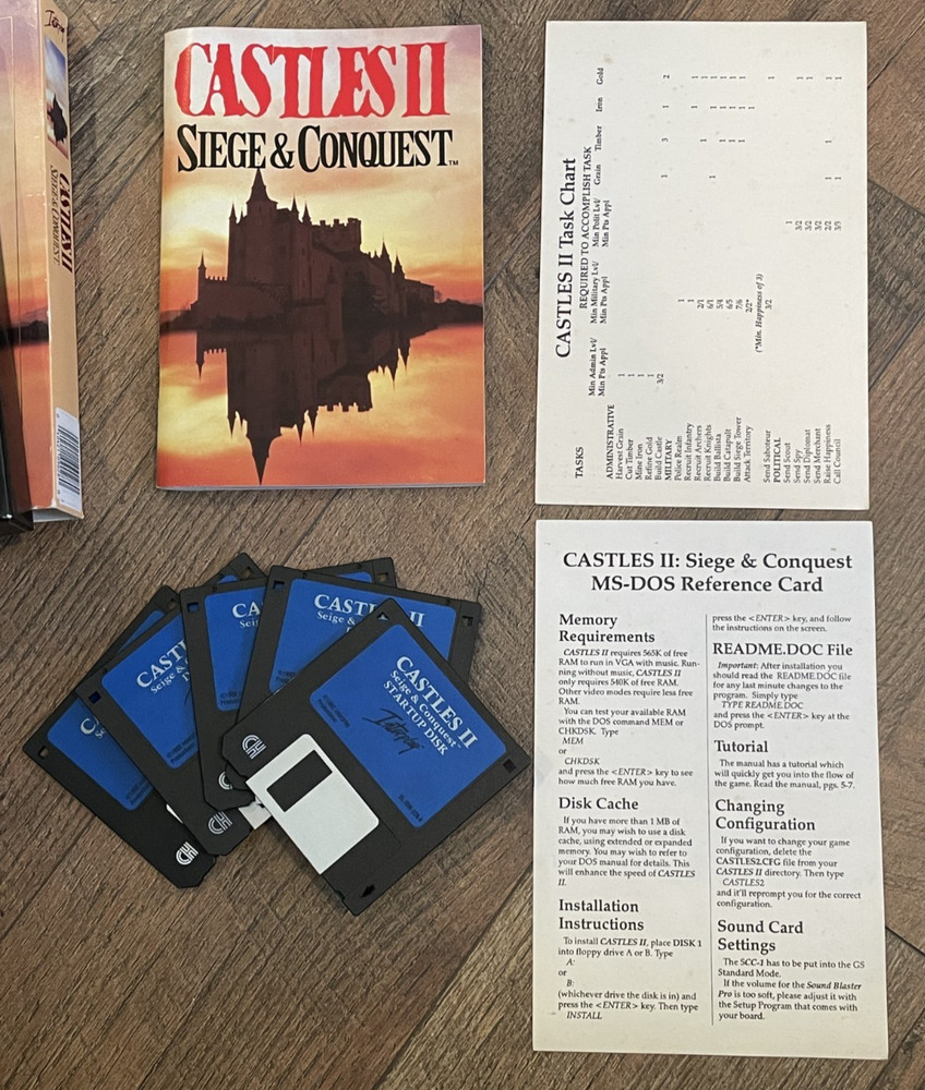 Castles II: Siege & Conquest (PC Game, 1992) Complete Big Box 3.5 Floppy disk